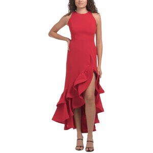 BETSY & ADAM Made In Usa Petite Exposed Back Zip Gown With Ruffle Bottom